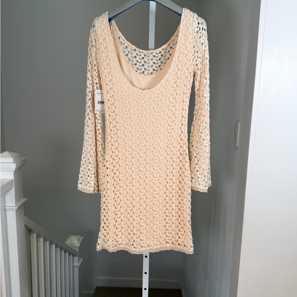 Free People Ivory Lace Crochet Gypsy Mini Dress XS New With Tags - Picture 5 of 10